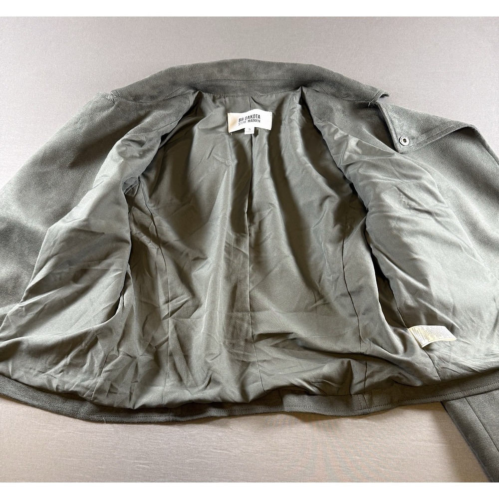 BB Dakota Steve Madden Faux Suede Moto Jacket Vegan Green Asymmetric Zip Small - Picture 5 of 14
